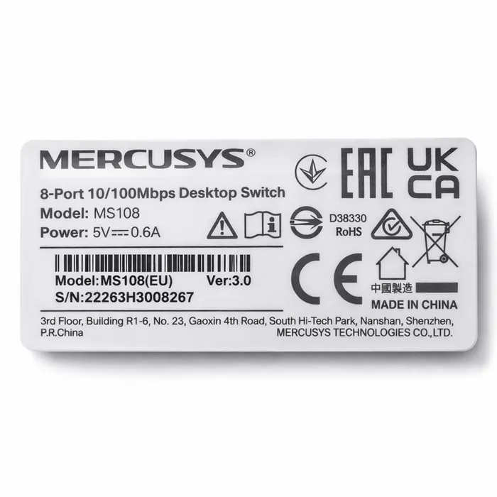 Switch Mercusys MS108 8 Portas 10/100Mbps RJ45 Desktop Plug Play