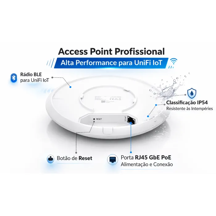Ponto de Acesso Ubiquiti U6 Pro UniFi WiFi 6 AX5400 Dual Band 48V PoE Access Point Sem Fonte