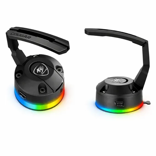 Suporte Para Mouse Cougar Bunker RGB Bungee Gamer Hub USB 2 Portas Base Sucção A Vácuo Preto