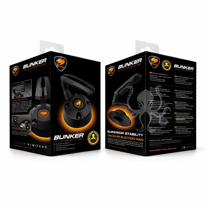 Suporte Para Mouse Cougar Bunker Bungee Gamer Com Hub USB 2 Portas Base A Vácuo Preto