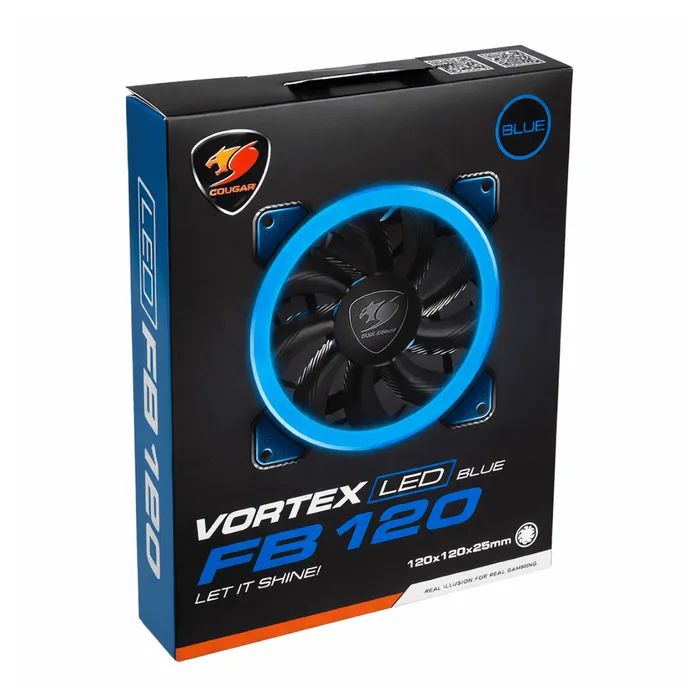 Cooler Fan Cougar Vortex FB120 LED Azul 120mm 1200RPM Rolamento Hidráulico 33 LEDs Ventoinha Gabinete PC Gamer