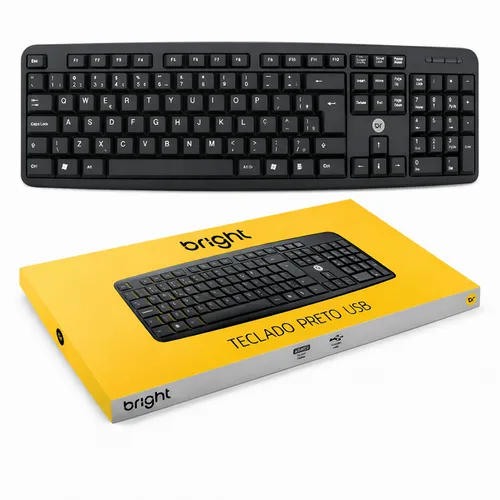 Teclado USB Bright 0014 Preto ABNT2 com Fio 1,3m 107 Teclas Plug And Play 