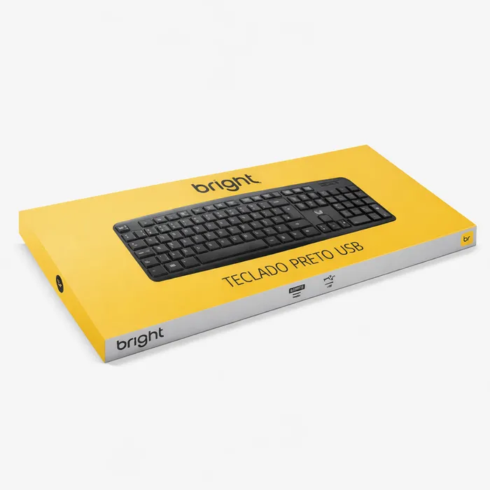 Teclado USB Bright 0014 Preto ABNT2 com Fio 1,3m 107 Teclas Plug And Play 