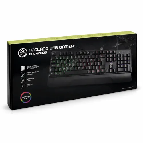 Teclado Gamer BrazilPC BPC-K1038 USB ABNT2 RGB Rainbow 107 Teclas Anti-Ghosting Cabo 1,5m
