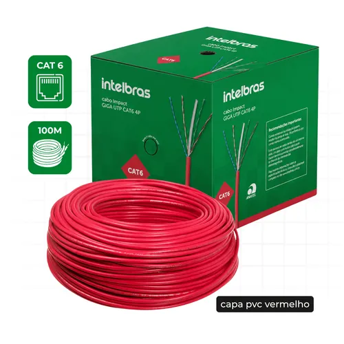 Cabo de Rede Intelbras Impact Giga CAT6 UTP CMX 4P 100M Vermelho IG6CVM