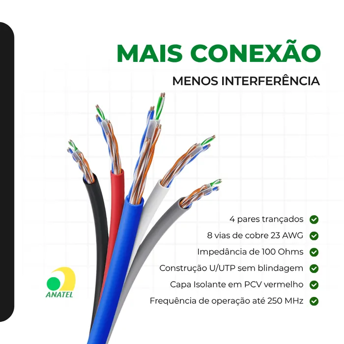 Cabo de Rede Intelbras Impact Giga CAT6 UTP CMX 4P 100M Vermelho IG6CVM