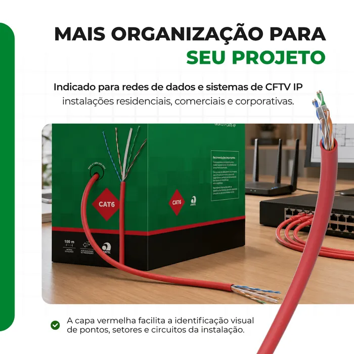 Cabo de Rede Intelbras Impact Giga CAT6 UTP CMX 4P 100M Vermelho IG6CVM