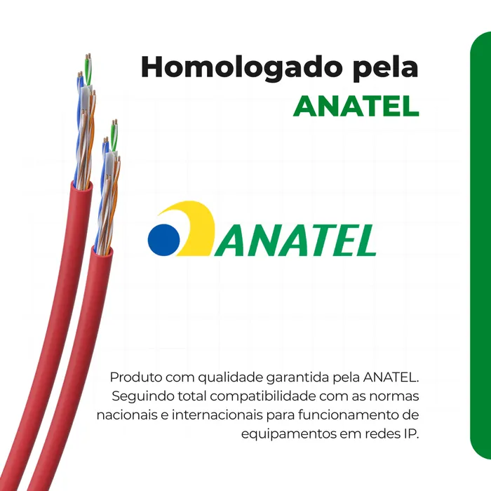 Cabo de Rede Intelbras Impact Giga CAT6 UTP CMX 4P 100M Vermelho IG6CVM