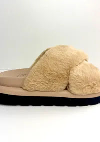 Sandália papete cruzada felpuda bege - Dubai - imagem 2