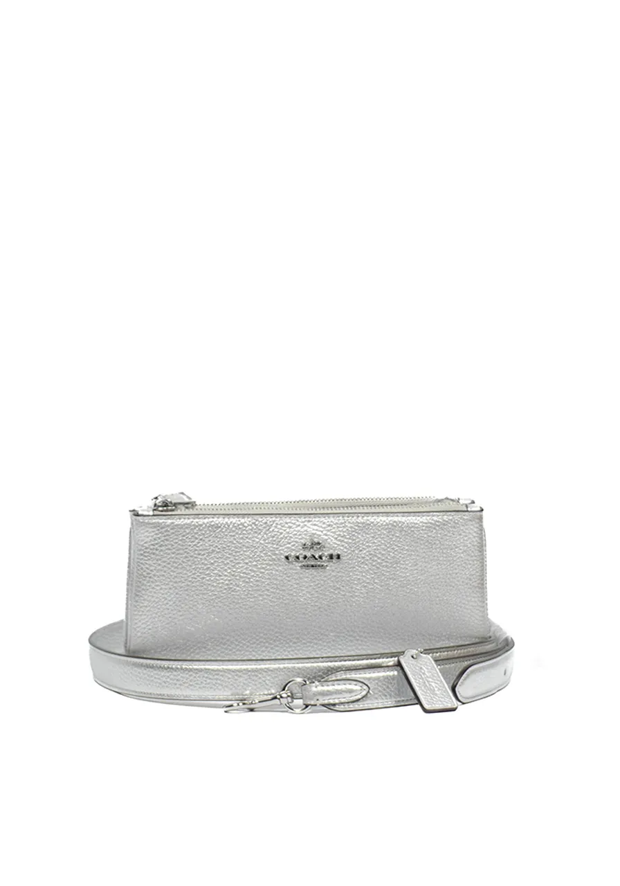 Coach Double Ziper Silver Metallic 