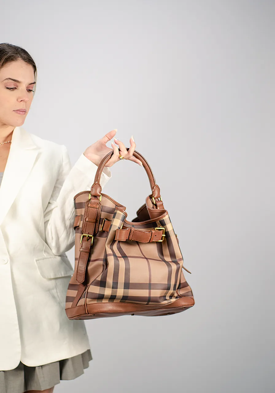 Burberry Brown Smoked Check Coated Canvas