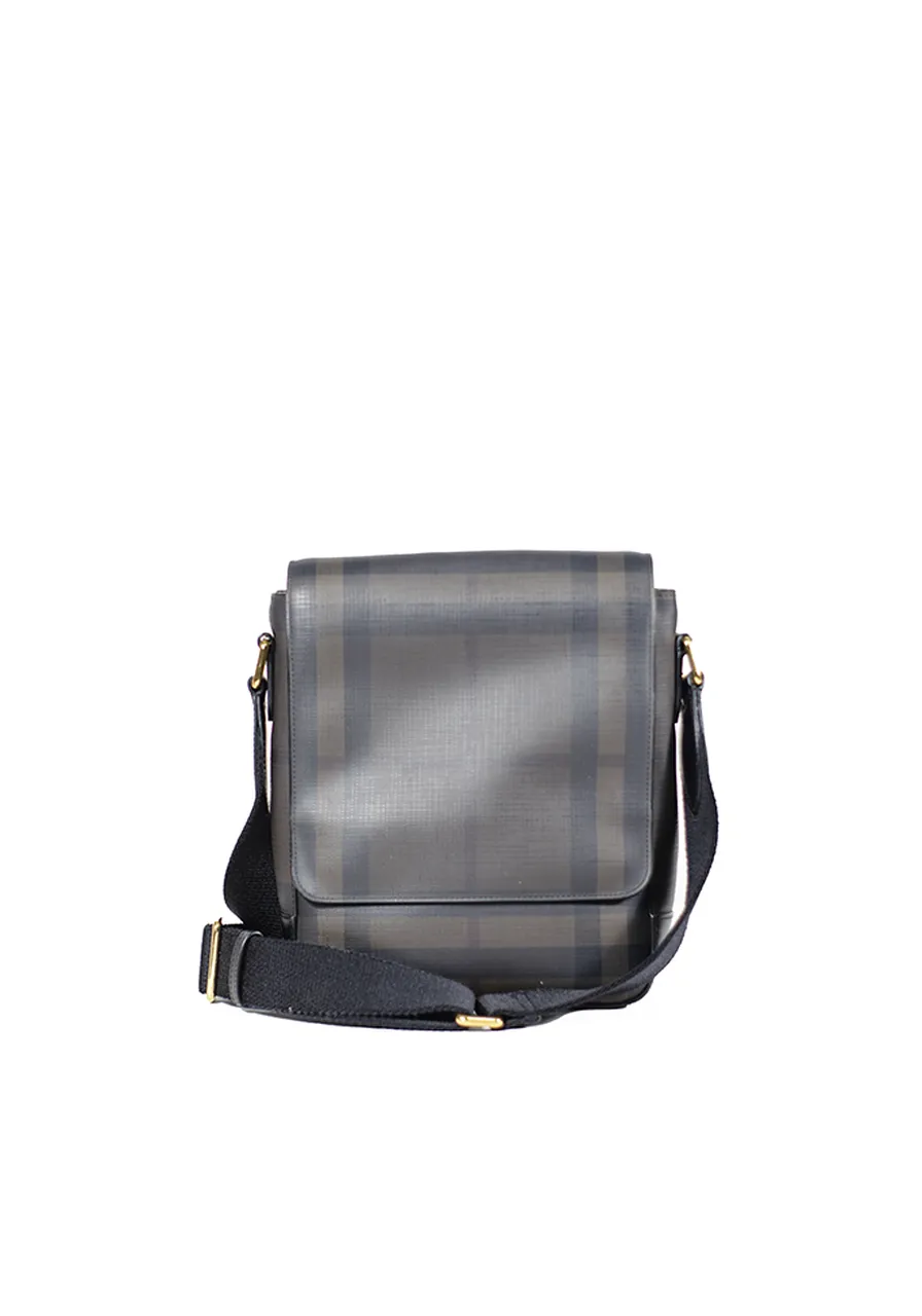 Burberry Greenford Crossbody Bag Smoked Check Coated Canvas