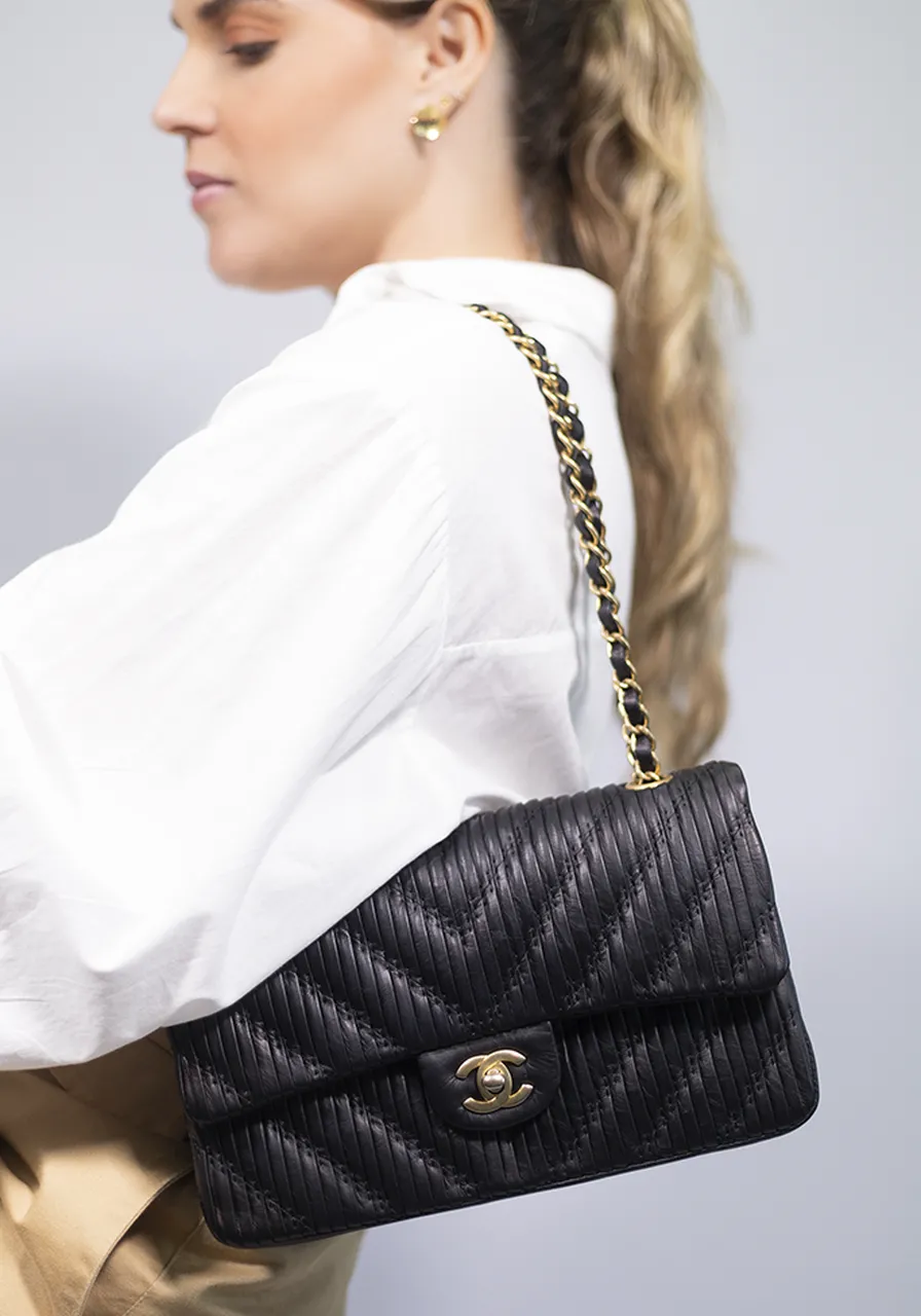 Chanel Chevron Stitched Classic Flap Bag