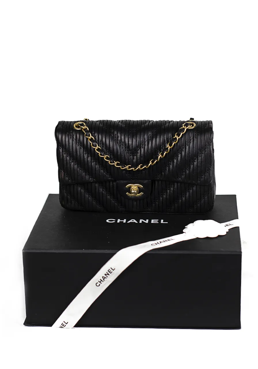 Chanel Chevron Stitched Classic Flap Bag