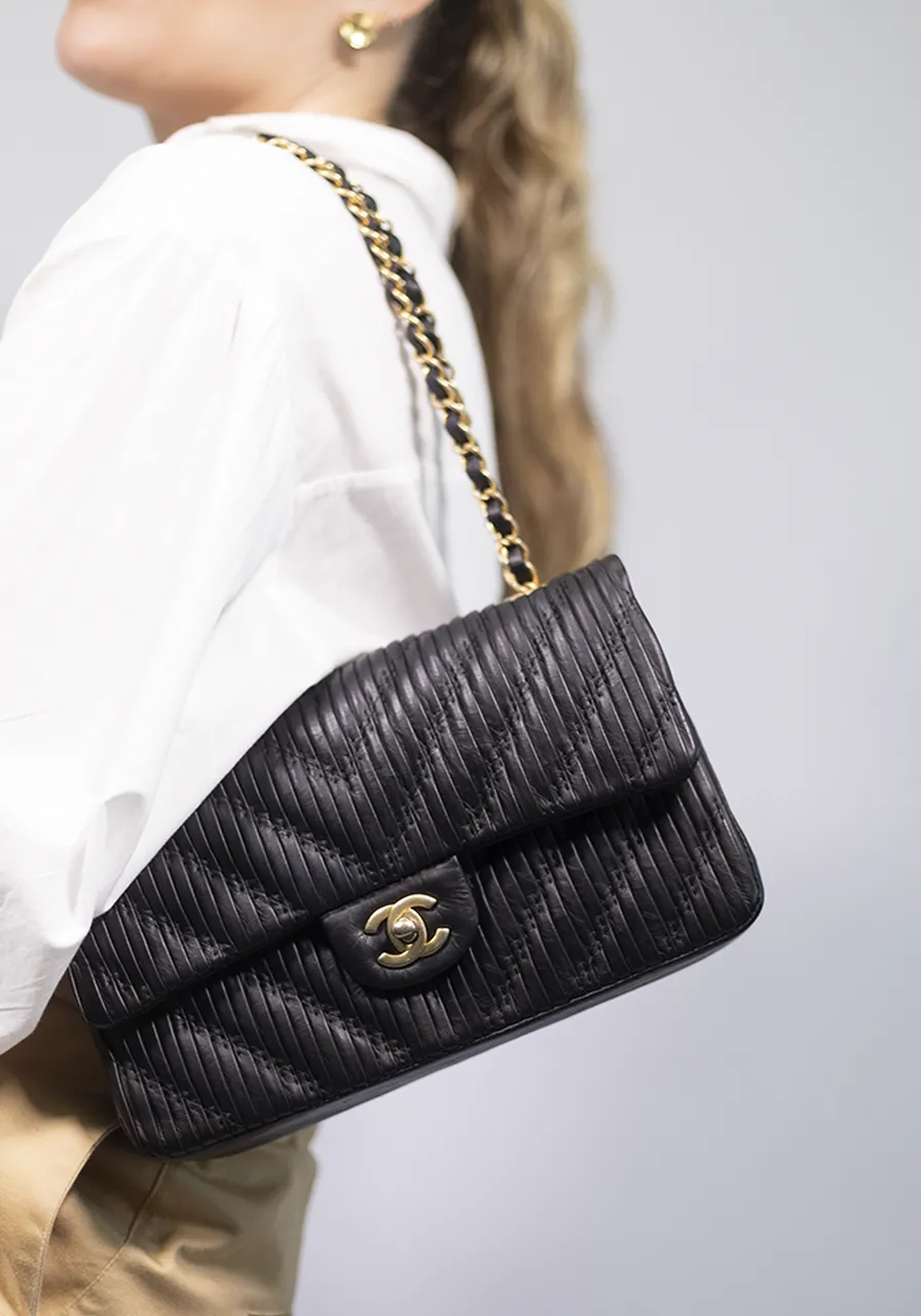 Chanel Chevron Stitched Classic Flap Bag