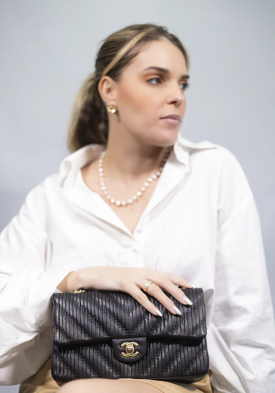 Chanel Chevron Stitched Classic Flap Bag