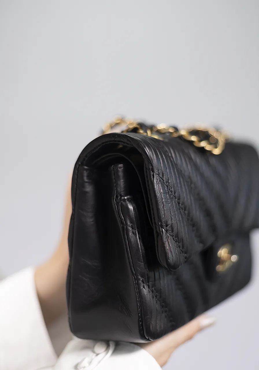 Chanel Chevron Stitched Classic Flap Bag