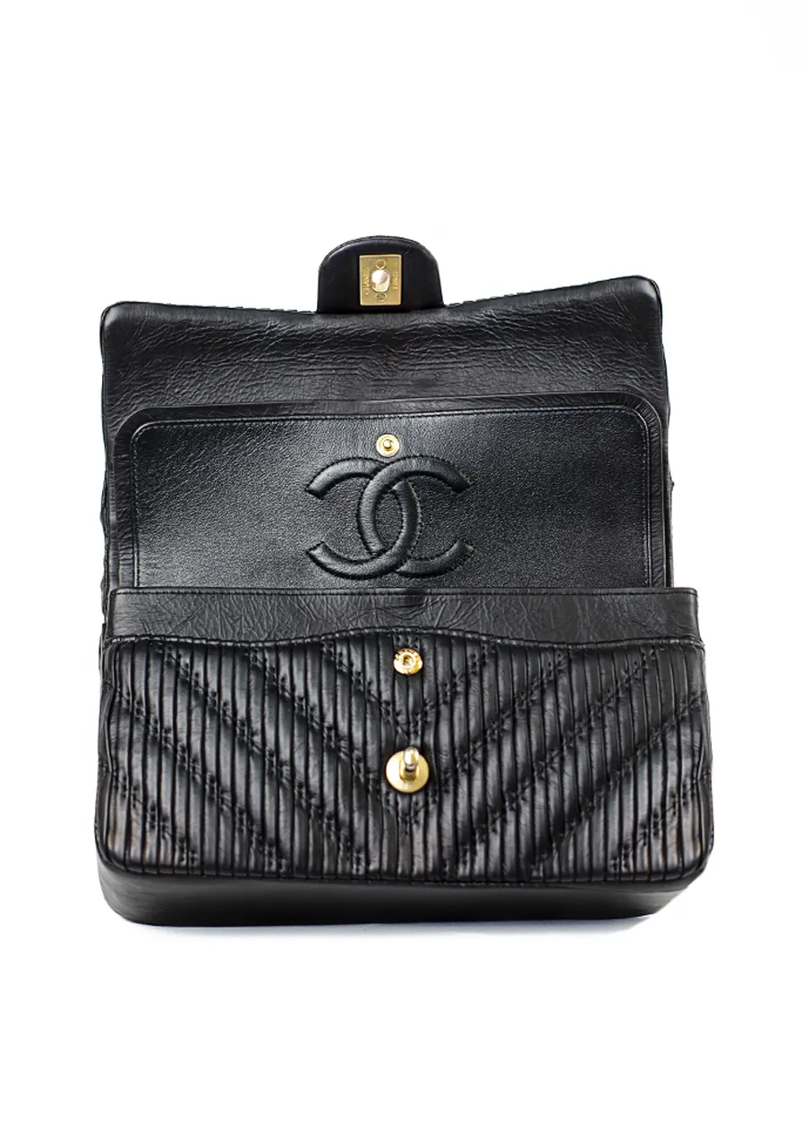 Chanel Chevron Stitched Classic Flap Bag