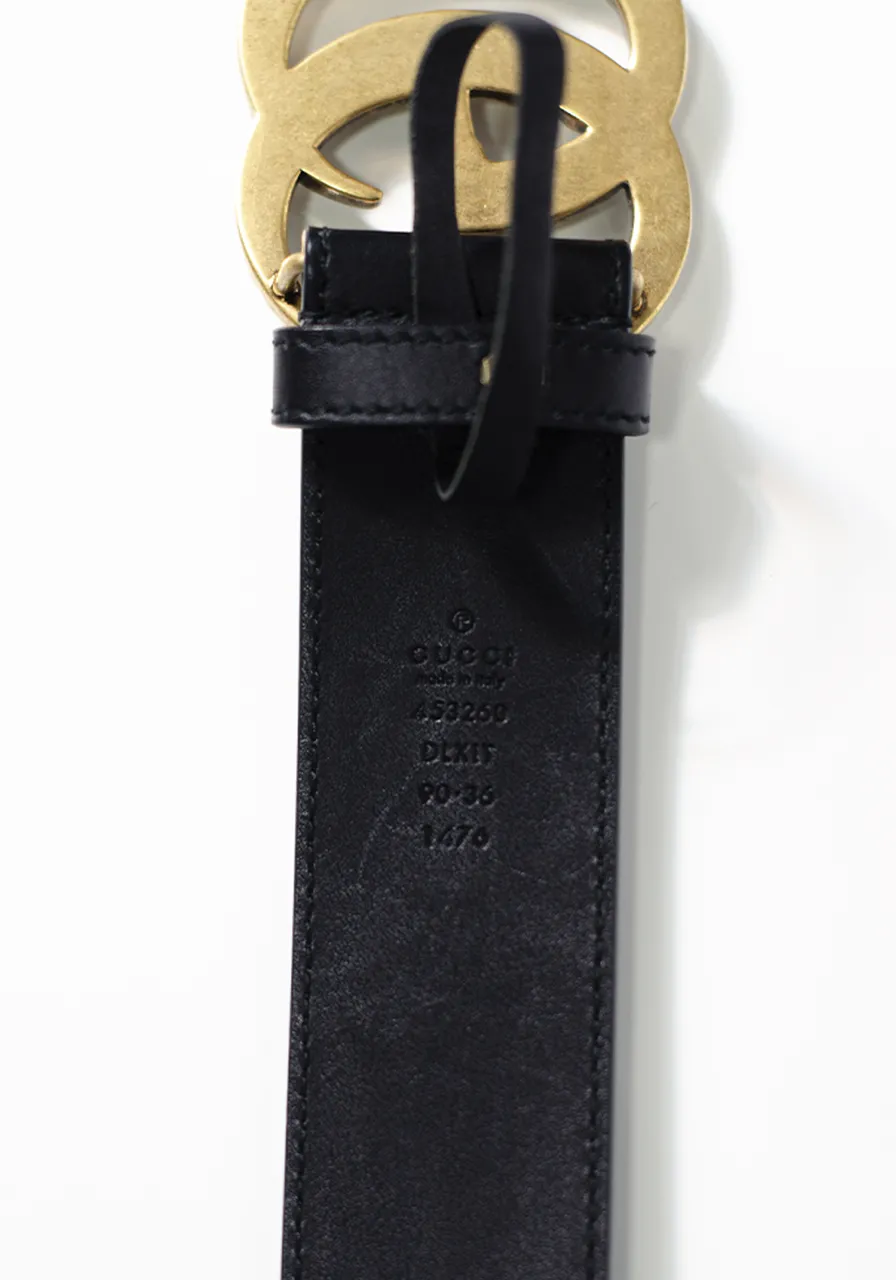 Cinto Gucci Leather Double G Pearl Belt 