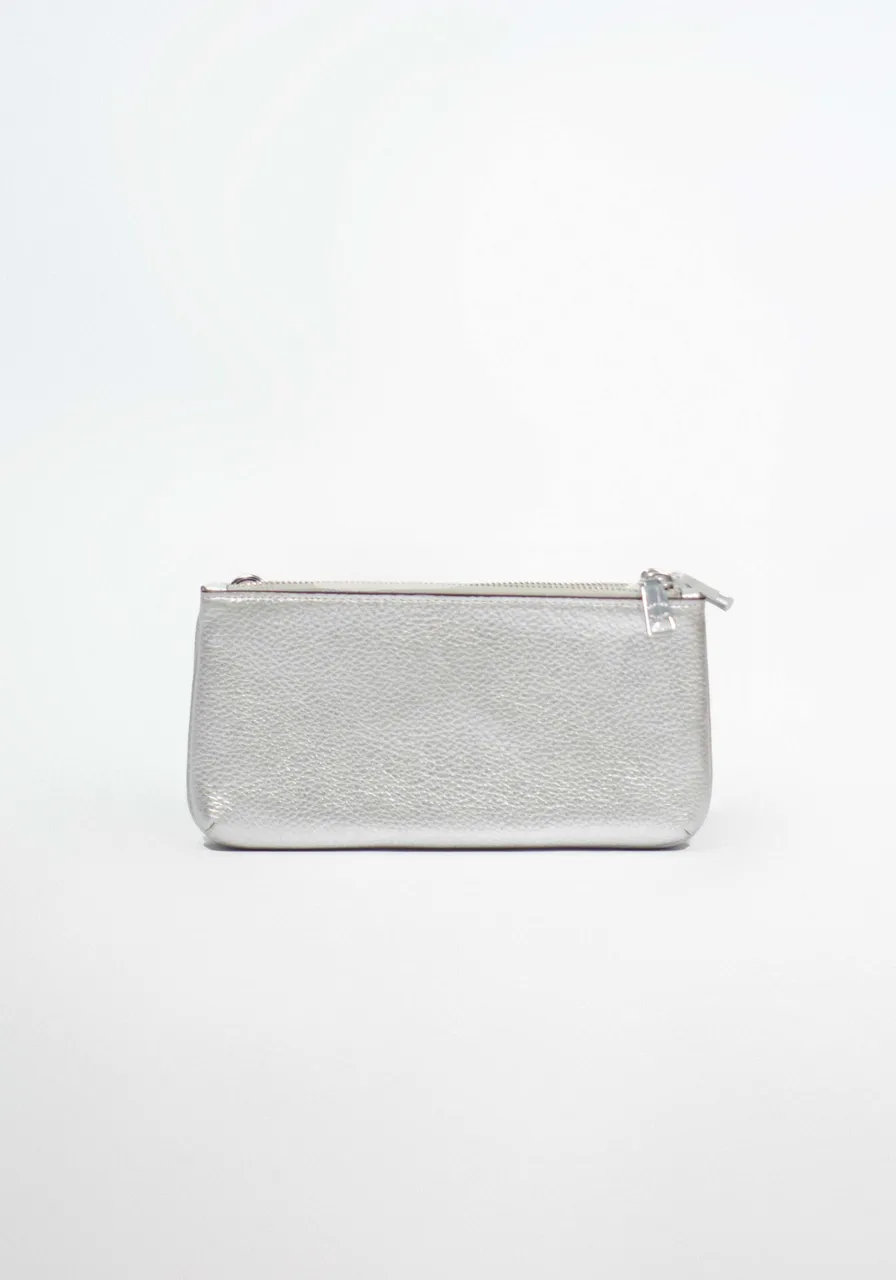 Coach Double Ziper Silver Metallic 