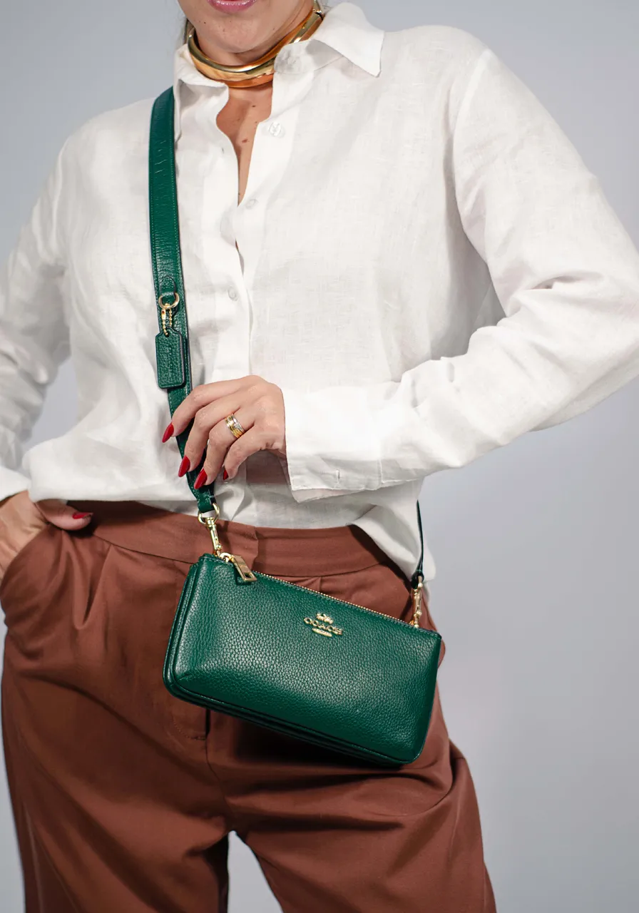 Coach Double Ziper Green Metallic