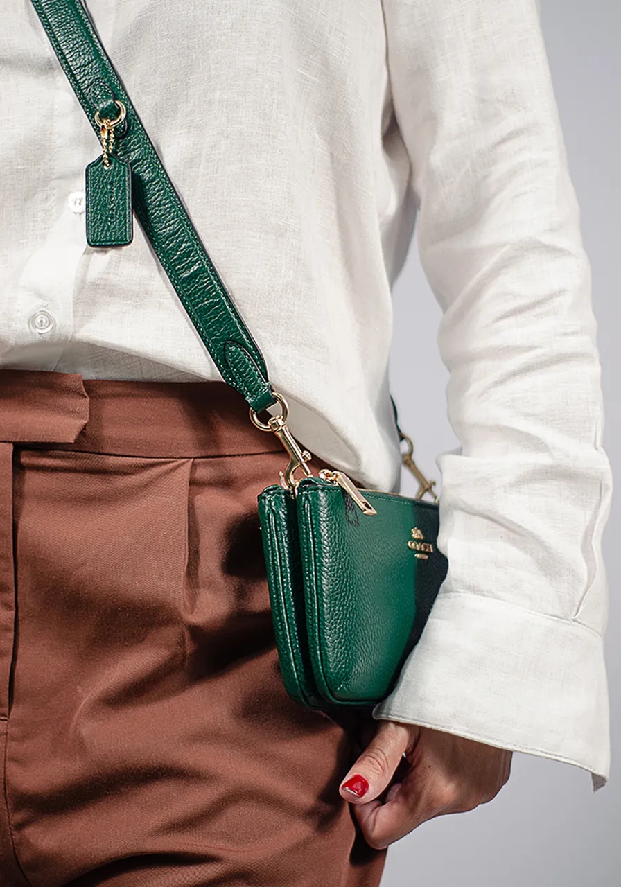 Coach Double Ziper Green Metallic