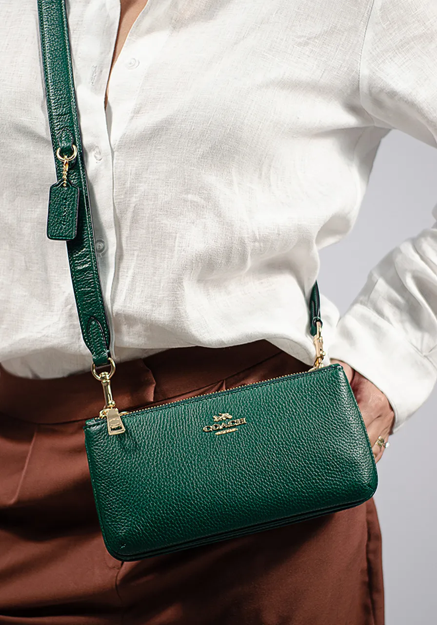 Coach Double Ziper Green Metallic