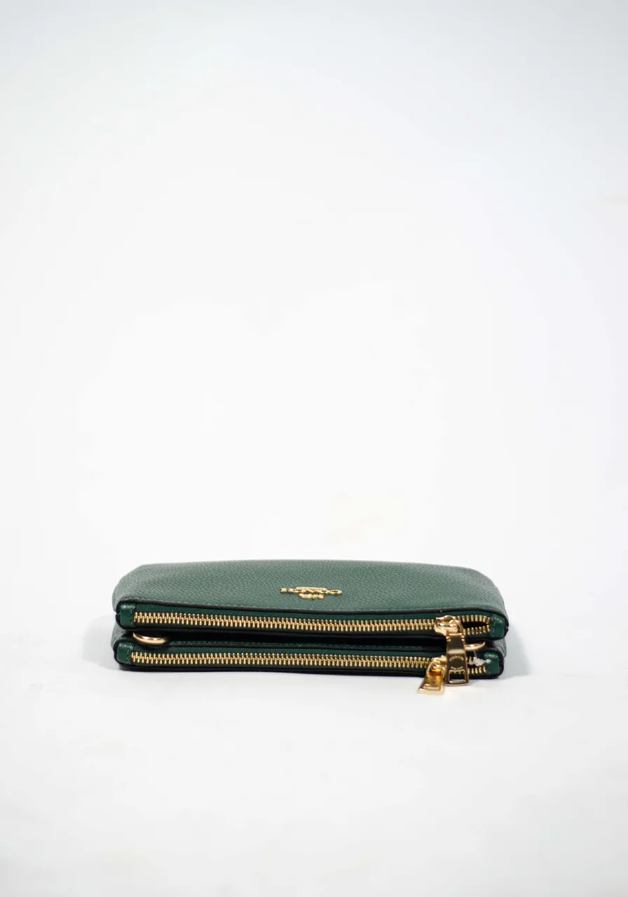 Coach Double Ziper Green Metallic