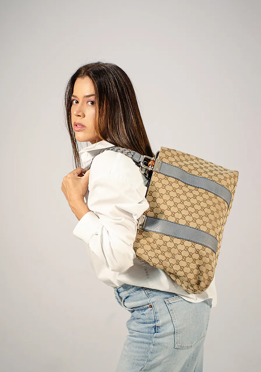 Gucci GG Canvas Bamboo Libeccio Tote Bag 