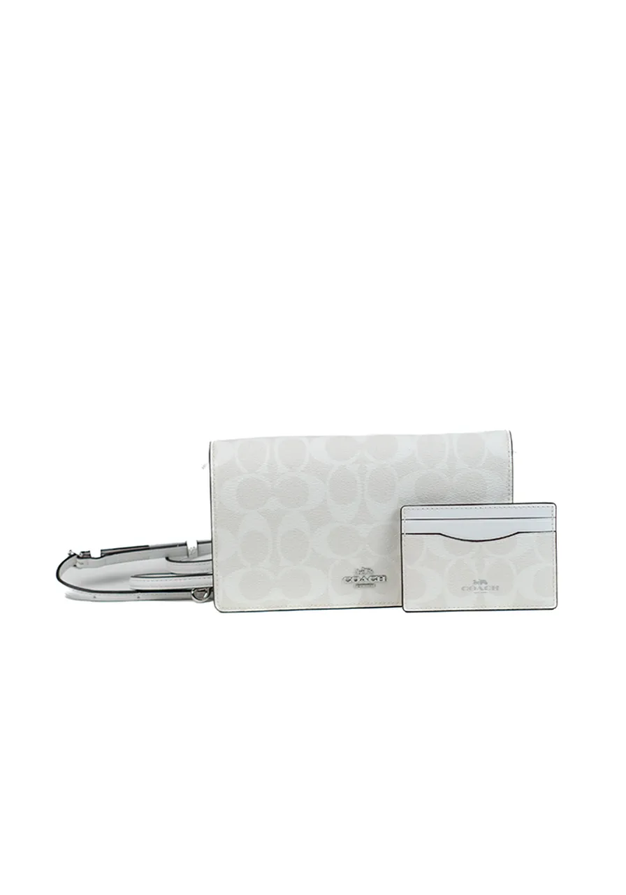 Coach Boxed Anna Foldover Clutch Crossbody And Card Case Set In Signature Canvas