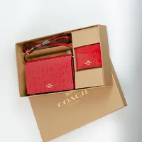 Coach Boxed Anna Foldover Clutch Crossbody And Card Case Set In Signature Canvas Vermelha - imagem 4