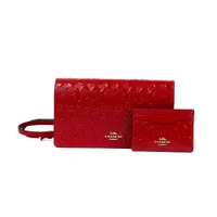 Coach Boxed Anna Foldover Clutch Crossbody And Card Case Set In Signature Canvas Vermelha - imagem 1
