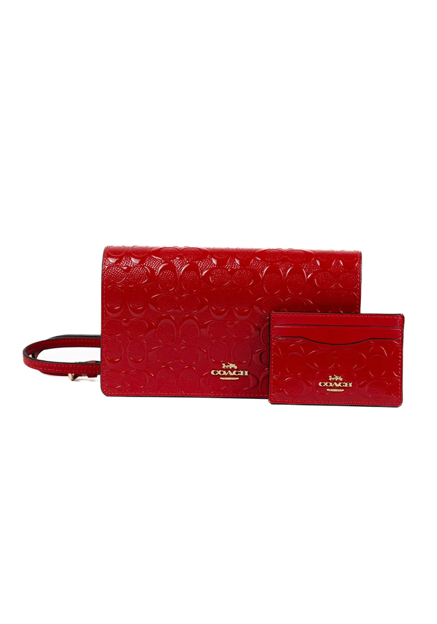 Coach Boxed Anna Foldover Clutch Crossbody And Card Case Set In Signature Canvas Vermelha