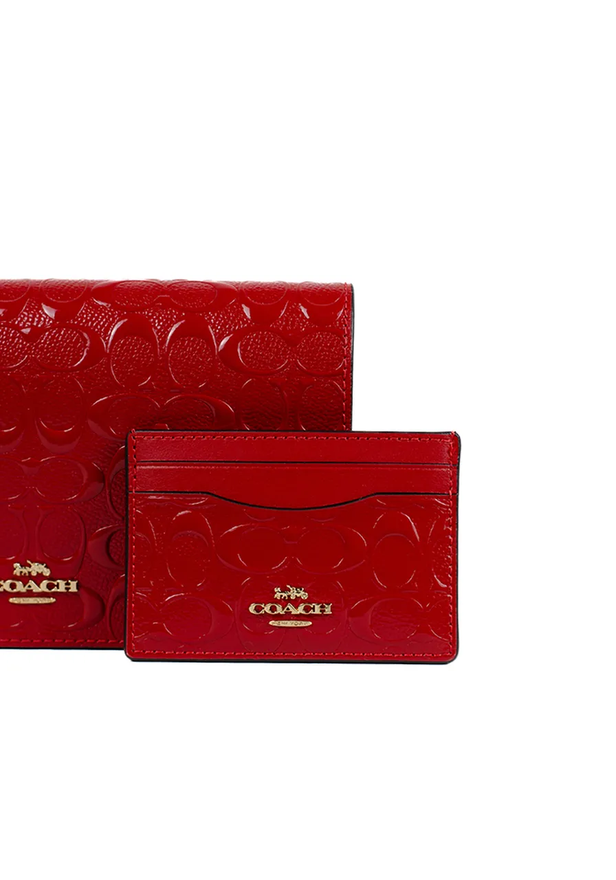 Coach Boxed Anna Foldover Clutch Crossbody And Card Case Set In Signature Canvas Vermelha