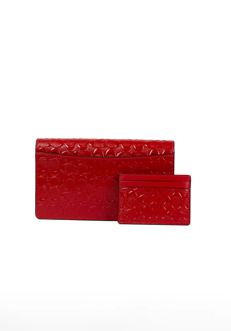 Coach Boxed Anna Foldover Clutch Crossbody And Card Case Set In Signature Canvas Vermelha