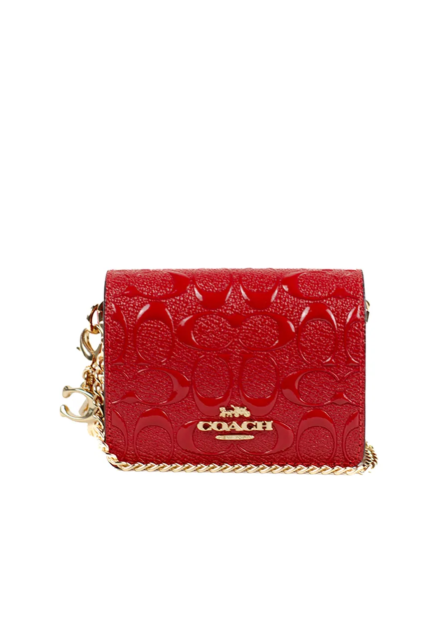 Coach Boxed Mini Wallet On A Chain In Signature Canvas Vermelha