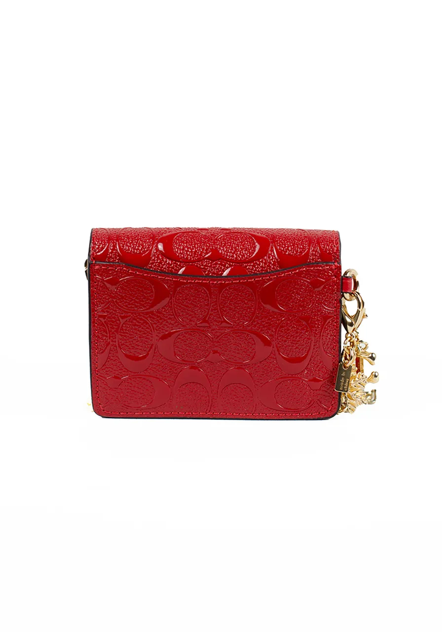 Coach Boxed Mini Wallet On A Chain In Signature Canvas Vermelha