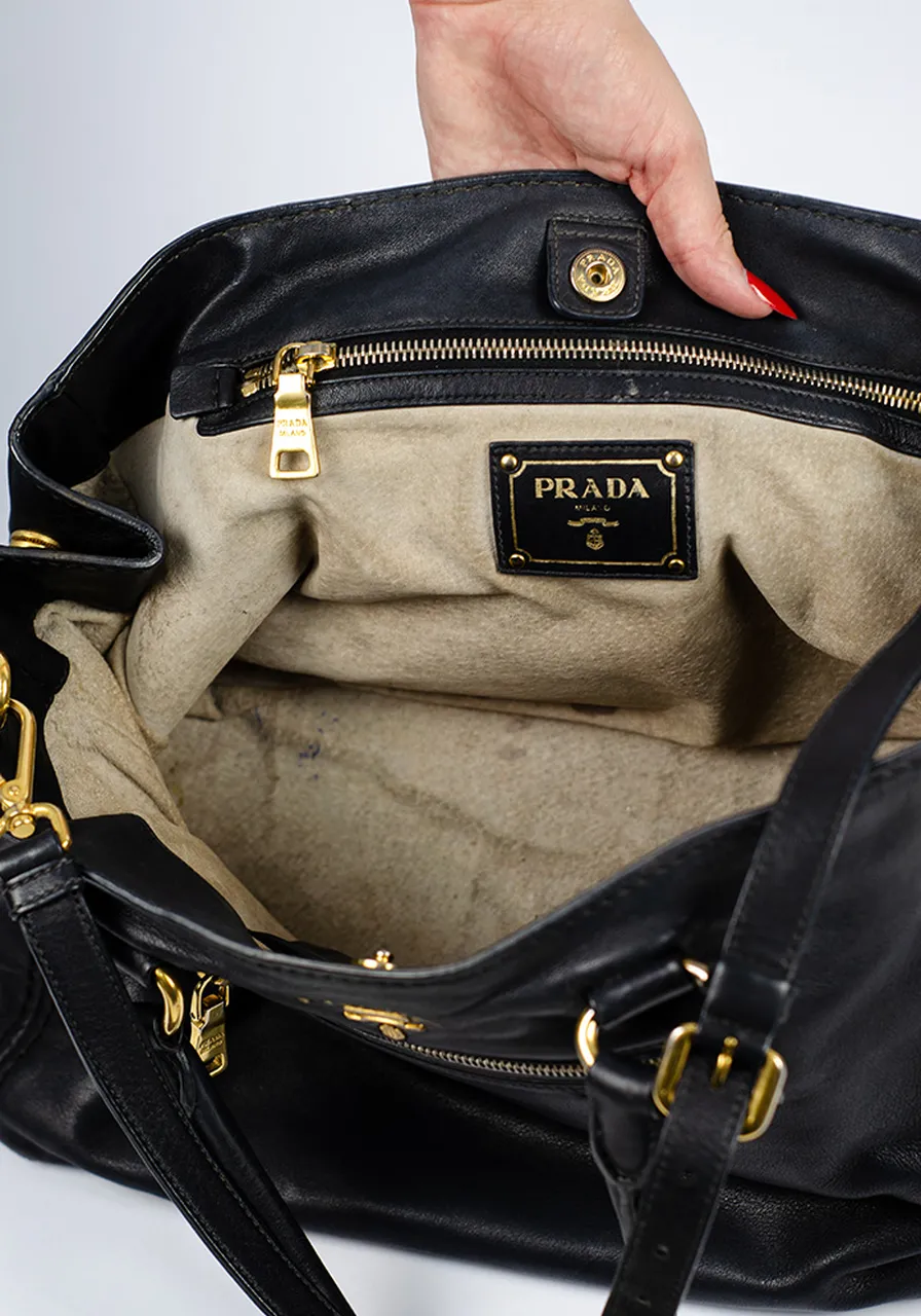 Prada Black Leather Tote Bag