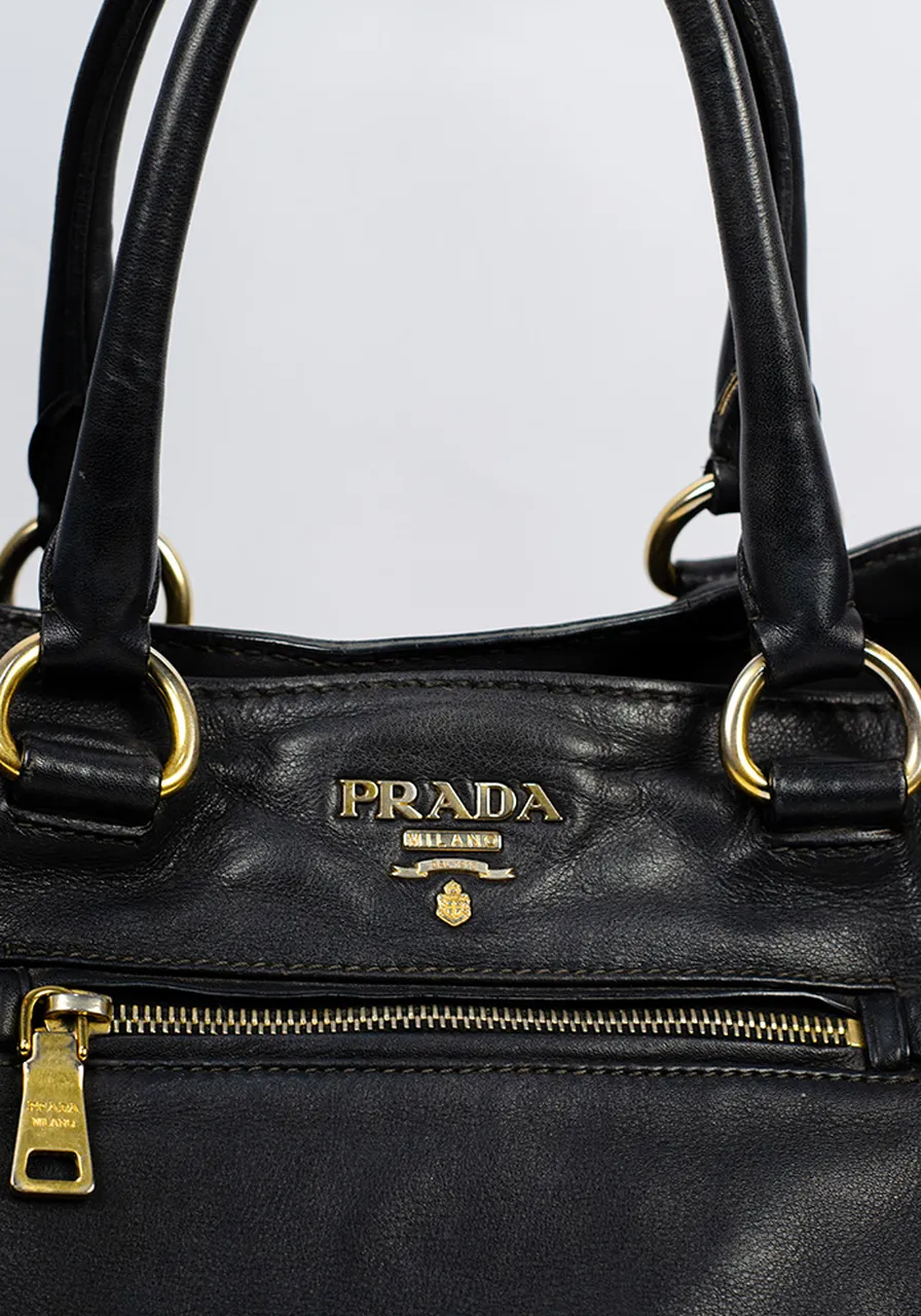 Prada Black Leather Tote Bag