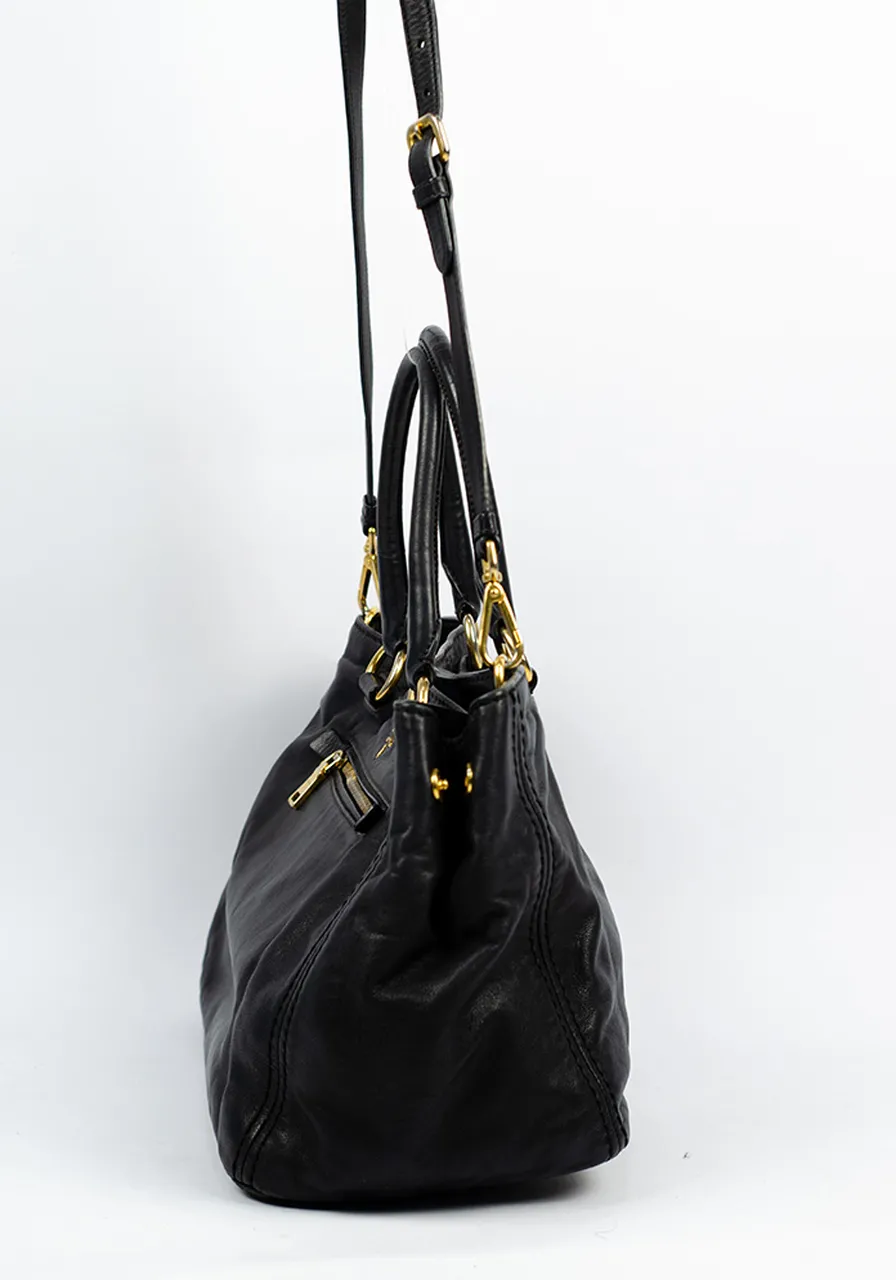Prada Black Leather Tote Bag