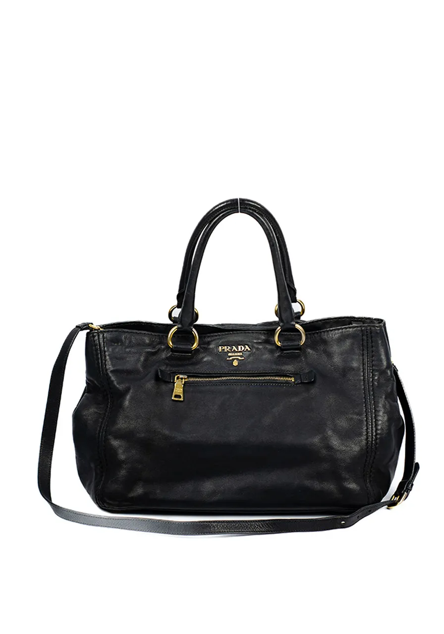 Prada Black Leather Tote Bag