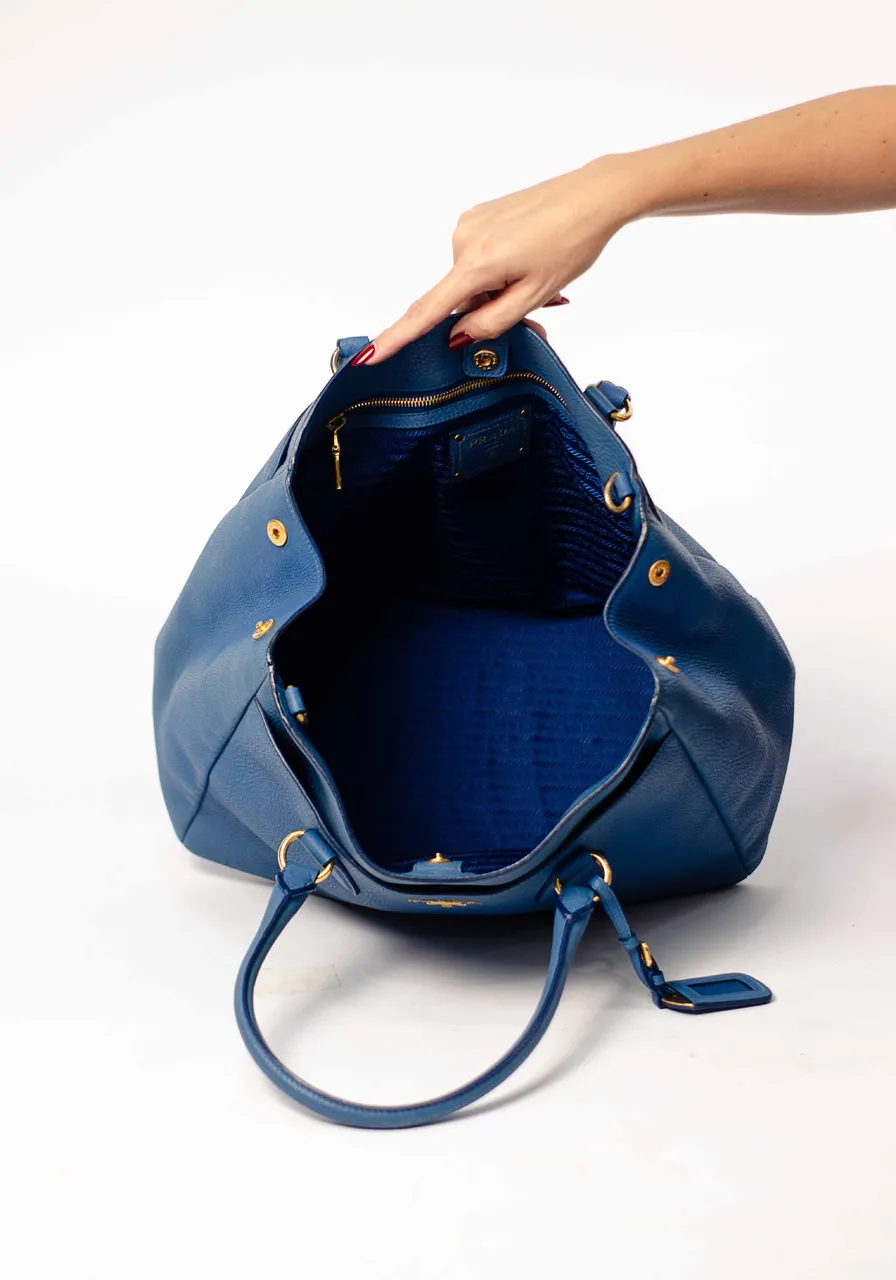Prada Blue Vitello Daino Shopper