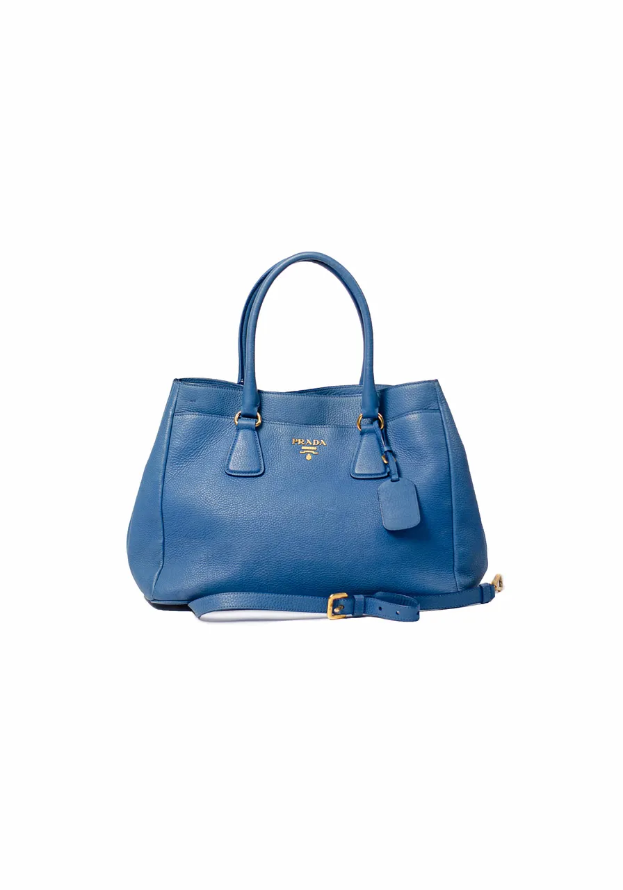 Prada Blue Vitello Daino Shopper