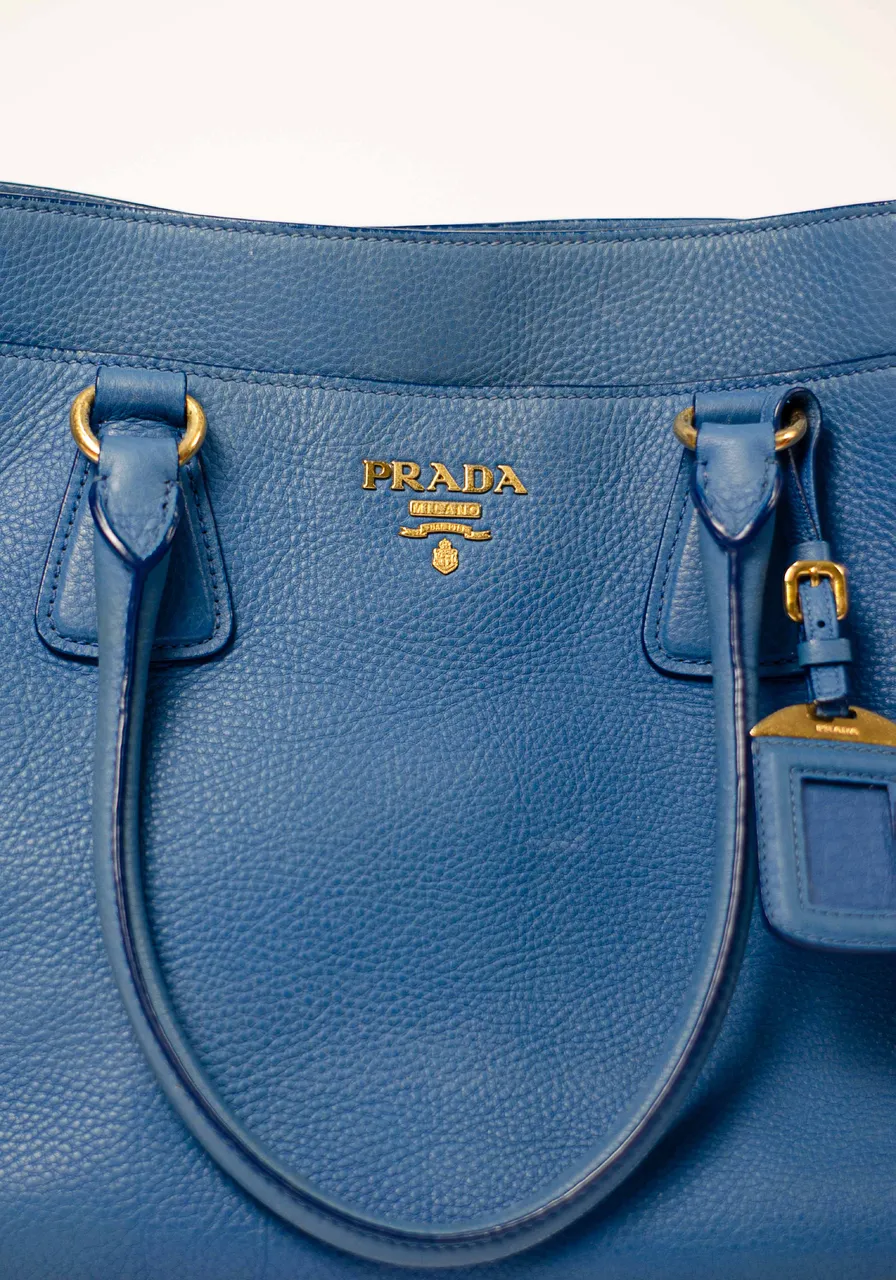 Prada Blue Vitello Daino Shopper