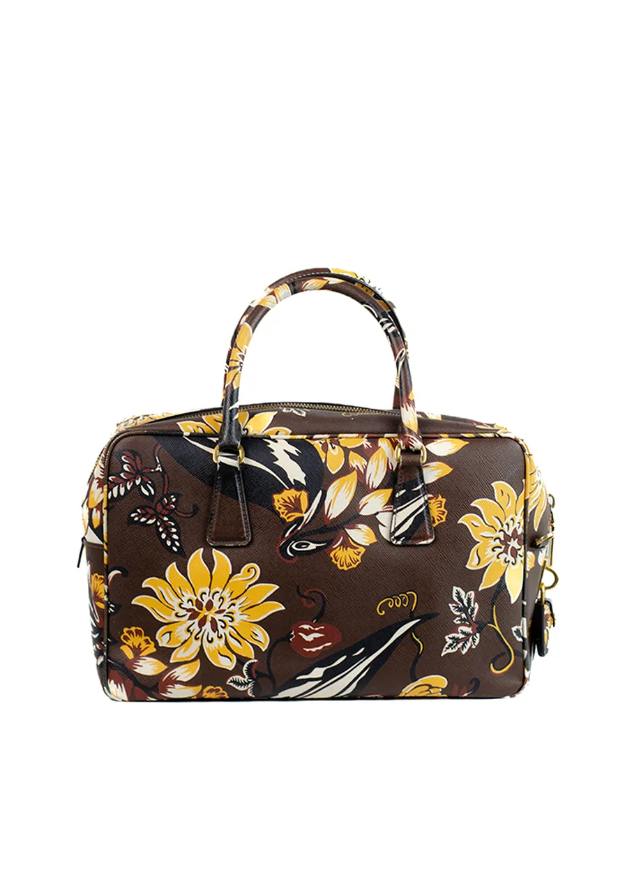 Prada Convertible Bauletto Bag Printed Saffiano Large