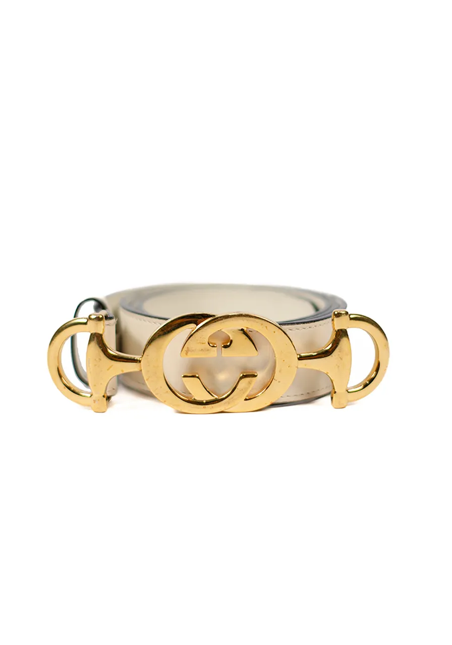 Cinto Gucci Hoserbit  Interlocking White 