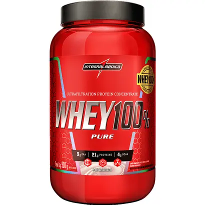 WHEY 100% MORANGO 900G INTEGRALMEDICA