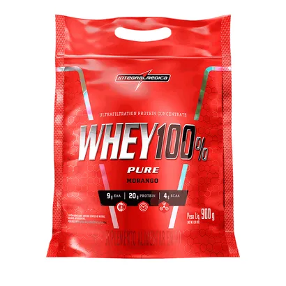 WHEY 100% MORANGO REFIL 900G INTEGRALMEDICA