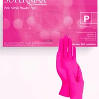 LUVA PROC/NITRIL. ROSA P C/100 UNDS SUPERMAX - imagem 1