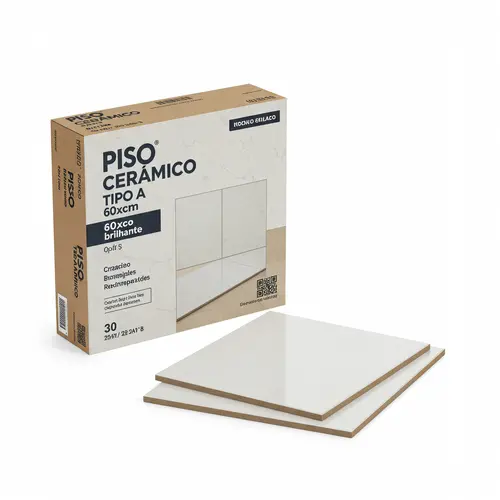 Piso Cerâmico Tipo A Branco Brilhante 60x60cm – Caixa com 2,5m²